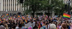 Rainbow flags abound and represent strength through diversity