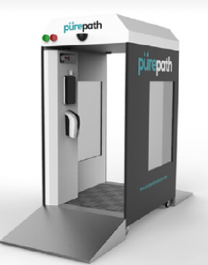 PürePath is a walkthrough disinfection portal that prevents COVID-19 from being carried into a building on a person.