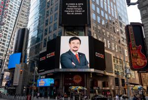 Dr Florian Kongoli featured in New York City Time Square on 7, 10 & 11 Aug 2020, on the occasion of becoming Rio de Janeiro Honorary Citizen