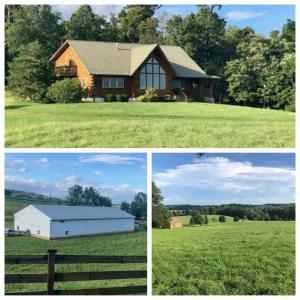 custom built log home on 45± acres with a 5,000 sq. ft. shop, pond, creek, and livestock fencing and a desirable Shenandoah Valley location