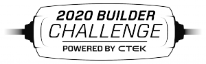 Black and white CTEK charger outline for 2020 Builder Challenge powered by CTEK