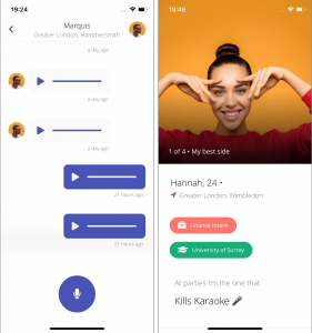 String is a new dating app that takes things back to basics and allows users to message each other using only voice notes Voicenote Screen and Profile Screen