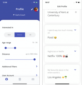 Prompts Screen and Profile Screen