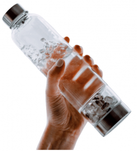 someone holding the crystal water bottle